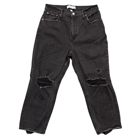 Abercrombie Fitch Curve Love Ultra High Rise Black Jean Goth Grunge 29 8 X Short - Picture 1 of 14